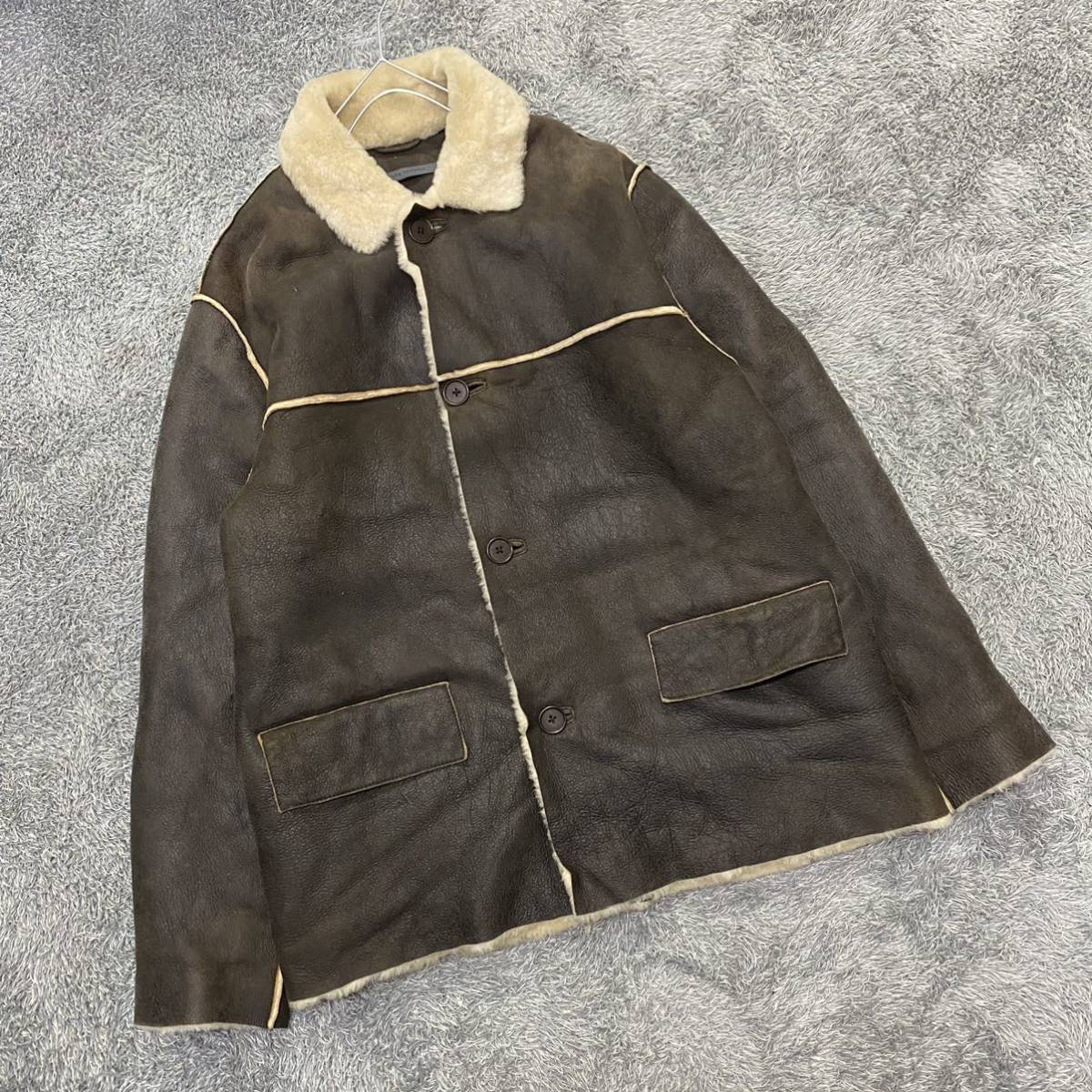 john varvatos ジョンバルベイトス レザージャケット ファー サイズ50 ブラウン 茶色 アウター 最落なし （D13）_画像1