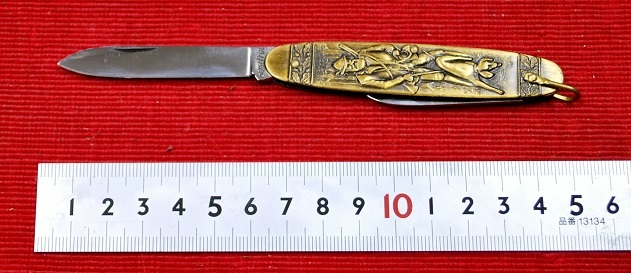S-1Vintage pocket Pen Knife.老ハンター・犬の絵柄。刻印”ROSTFREI・蝦夷鹿革poach進呈の画像4