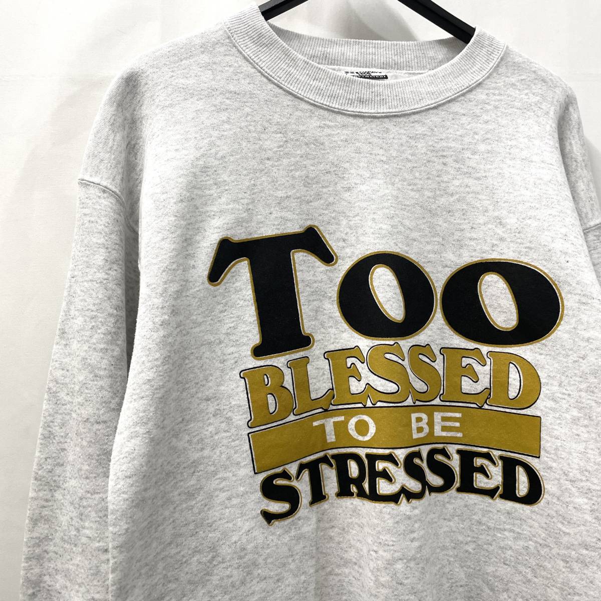 USA古着 90s Lee メッセージ プリント スウェット 霜降りグレー 90年代 TOO BLESSED TO BE STRESSED トレーナー ヴィンテージ オールド