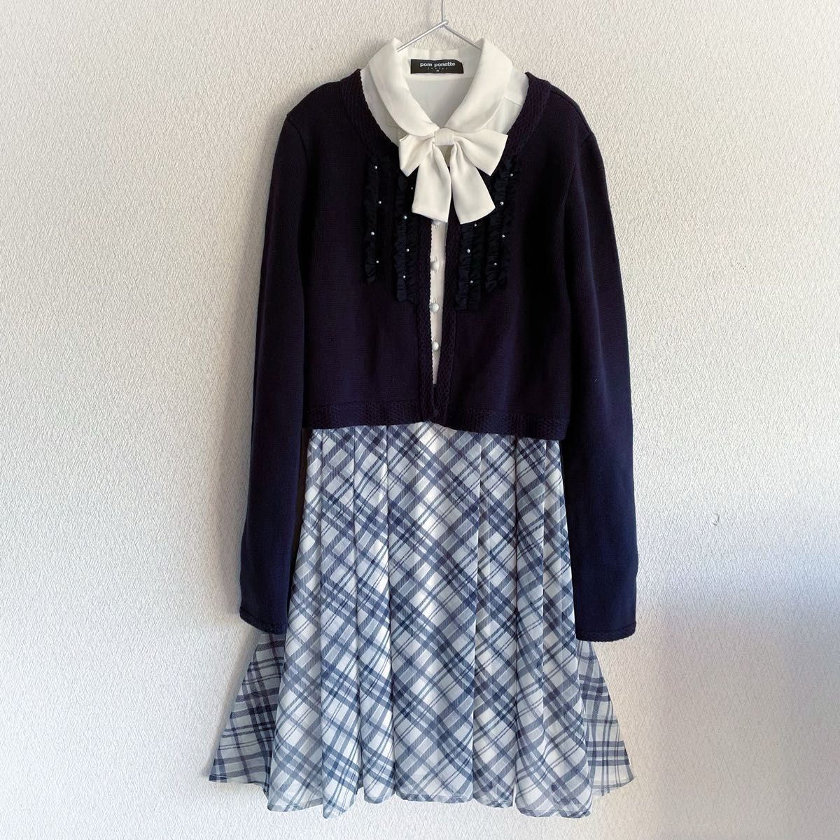 美品 pom ponette junior ポンポネットジュニア フォ－マルセットアップ ワンピース ボレロ 150cm 卒服