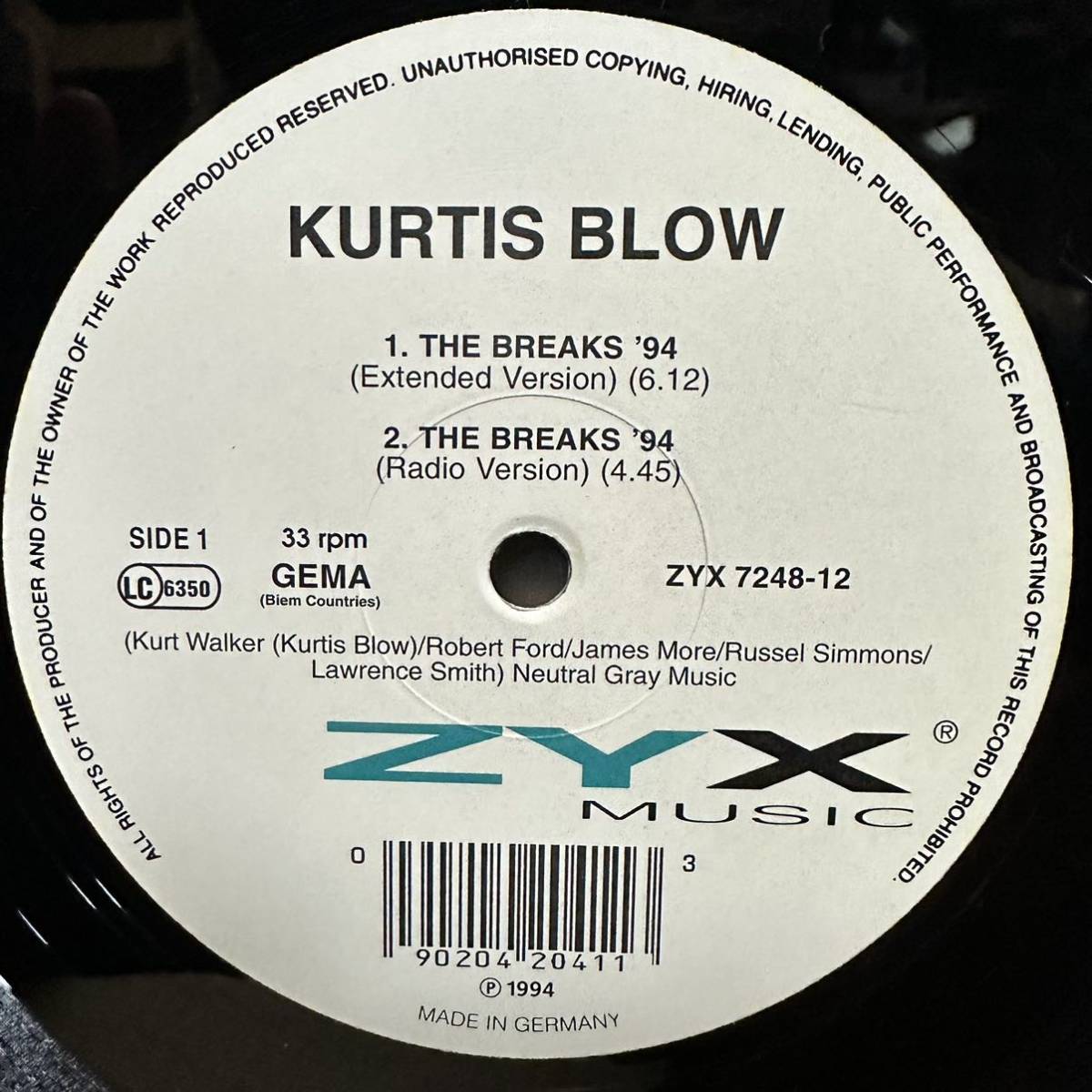 【12'】 KURTIS BLOW / THE BREAKS (ORIGINAL & '94)_画像2