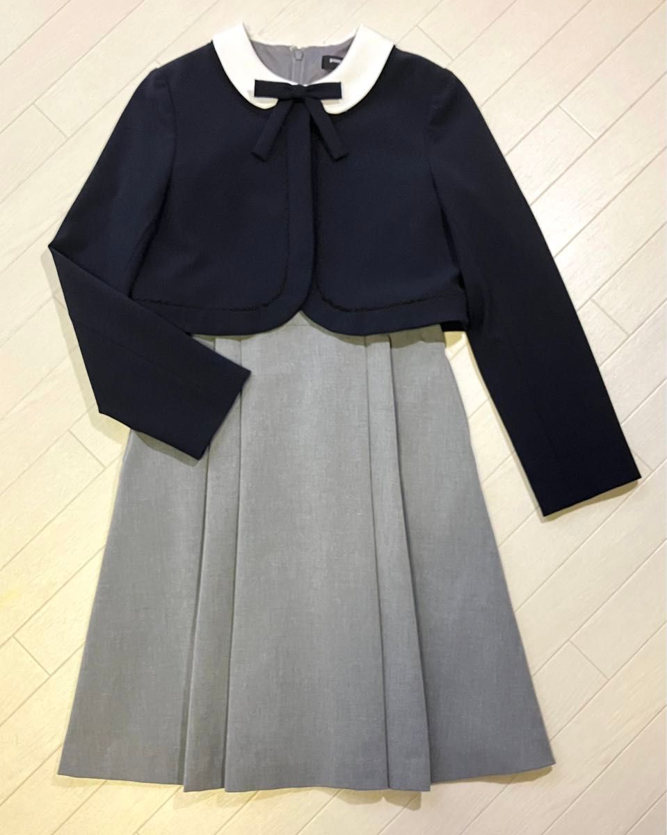 ポンポネットジュニア M/150サイズ 王道 定番 お受験 面接 卒業式 卒服 式服 ジャケット ワンピース リボン 3点セット