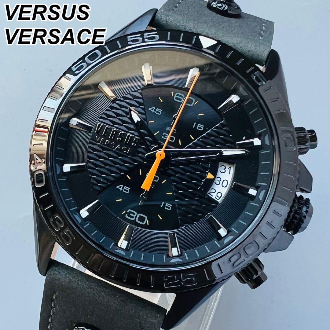 ヴェルサス ヴェルサーチ 腕時計 メンズ ケース付属 新品 ベルサス ベルサーチ メンズ クォーツ 電池式クロノグラフ ブラック レザーバンド
