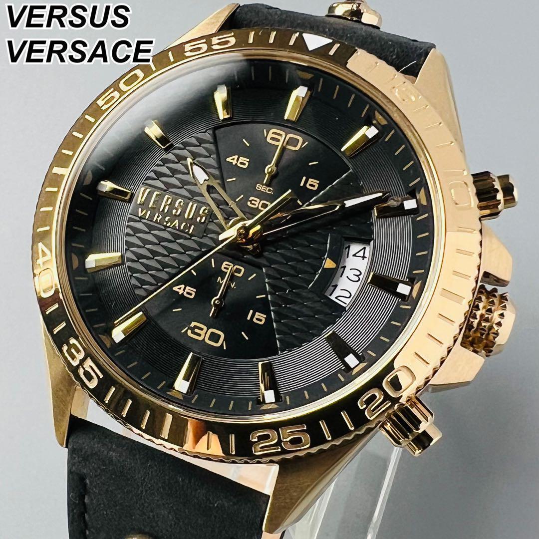 ヴェルサス ヴェルサーチ 腕時計 メンズ ケース付属 新品 ゴールド ベルサーチ メンズ クォーツ 電池式 クロノグラフ ブラック おしゃれ 黒