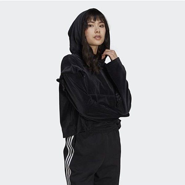 ★アディダス オリジナルス adidas ORIGINALS 新品 レディース フリル ベロア パーカー プルオーバー 黒 Lサイズ[GN3050-L] 二 弐★QWER★_画像2