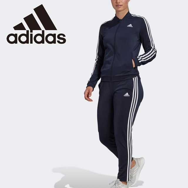 ★アディダス ADIDAS 新品 レディース W ESS 3ストライプス トリコット トラックスーツ 上下セット 紺[SETHM1914] 五 零★QWER★_画像1