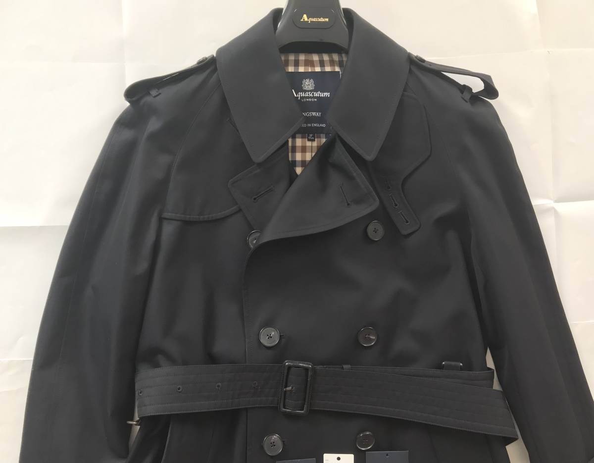  as good as new 220,000 jpy *AQUASCUTUM Aquascutum regular * Britain made KINGSWAY* water-repellent cotton * trench coat Made in UK*size38 navy 