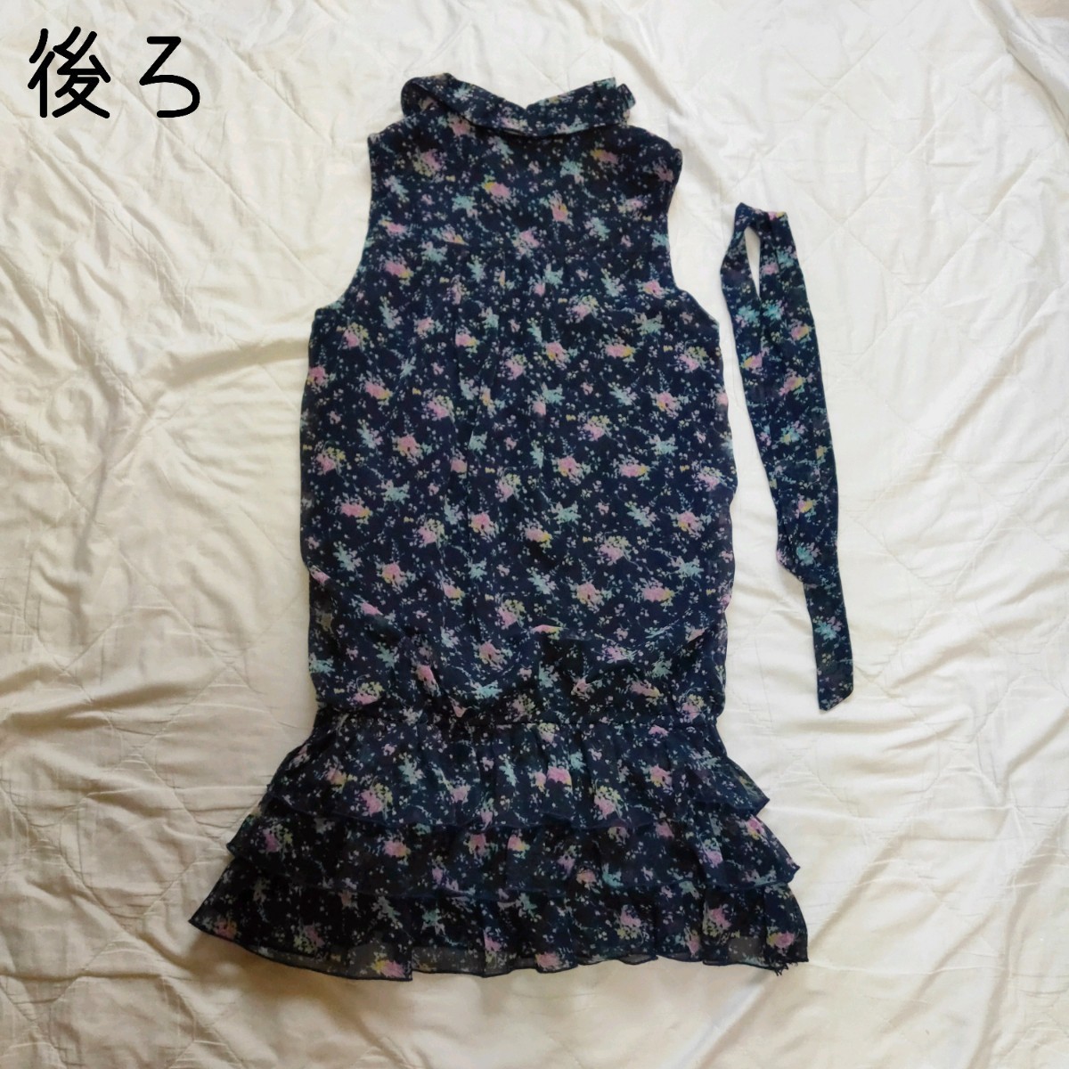  floral print tunic chiffon tunic One-piece navy tunic dress modern retro sleeveless dress pretty stylish 