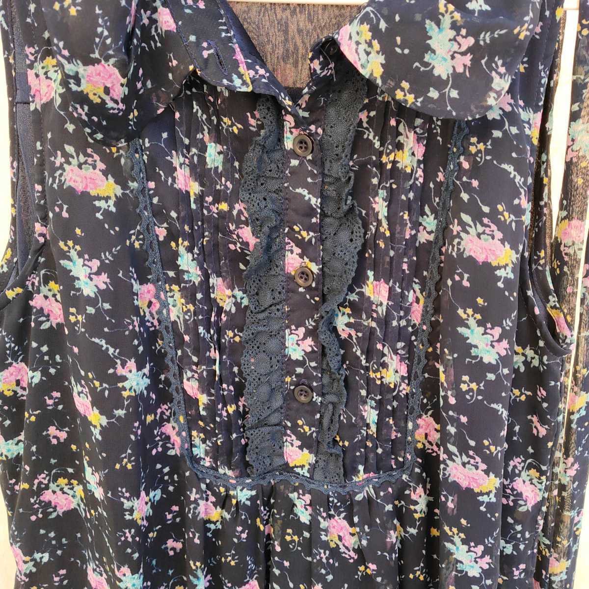  floral print tunic chiffon tunic One-piece navy tunic dress modern retro sleeveless dress pretty stylish 