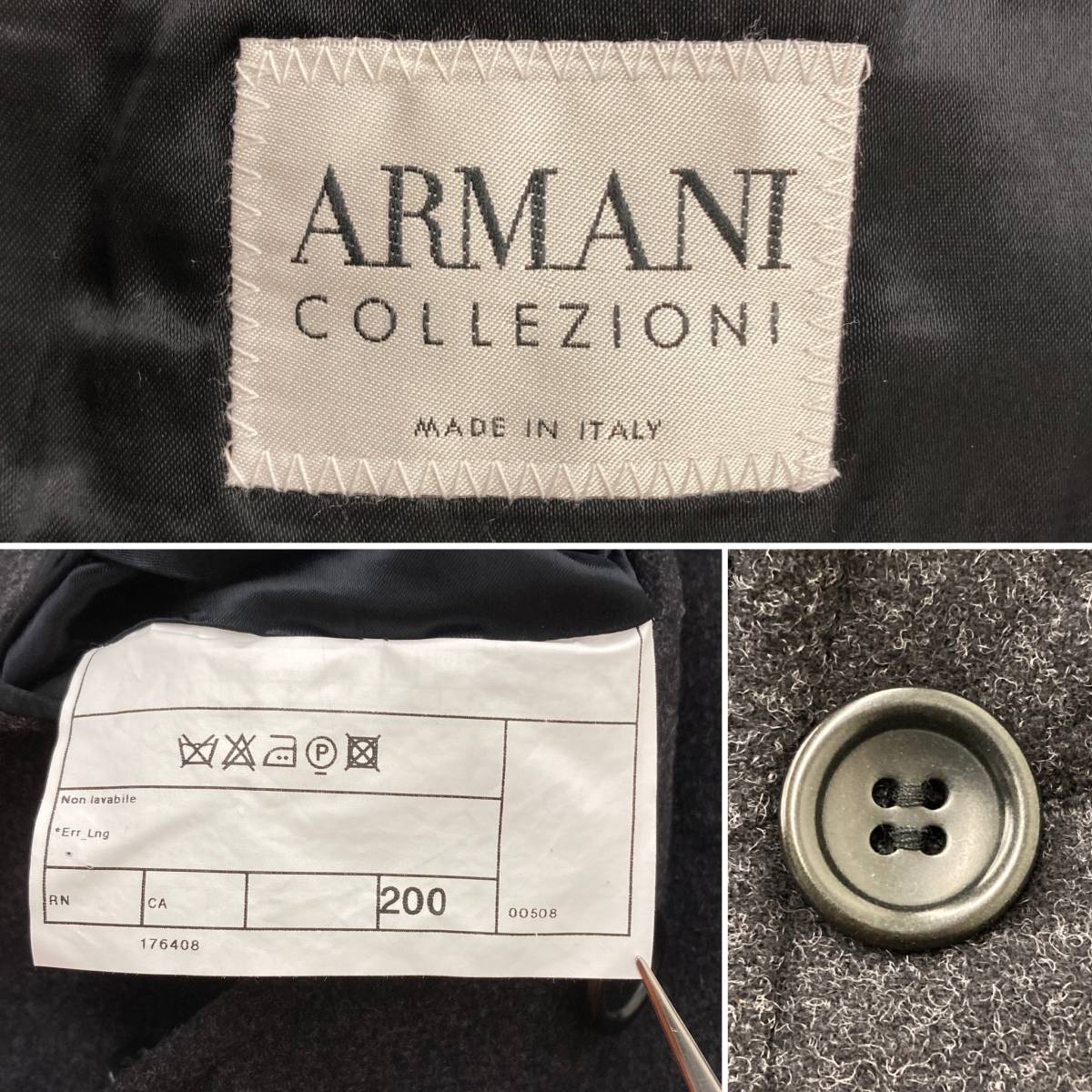 イタリア製 ARMANI COLLEZIONI ウール ロング ステンカラーコート グレー メンズ 44サイズ アルマーニコレツォーニ ジャケット 3030266_画像3