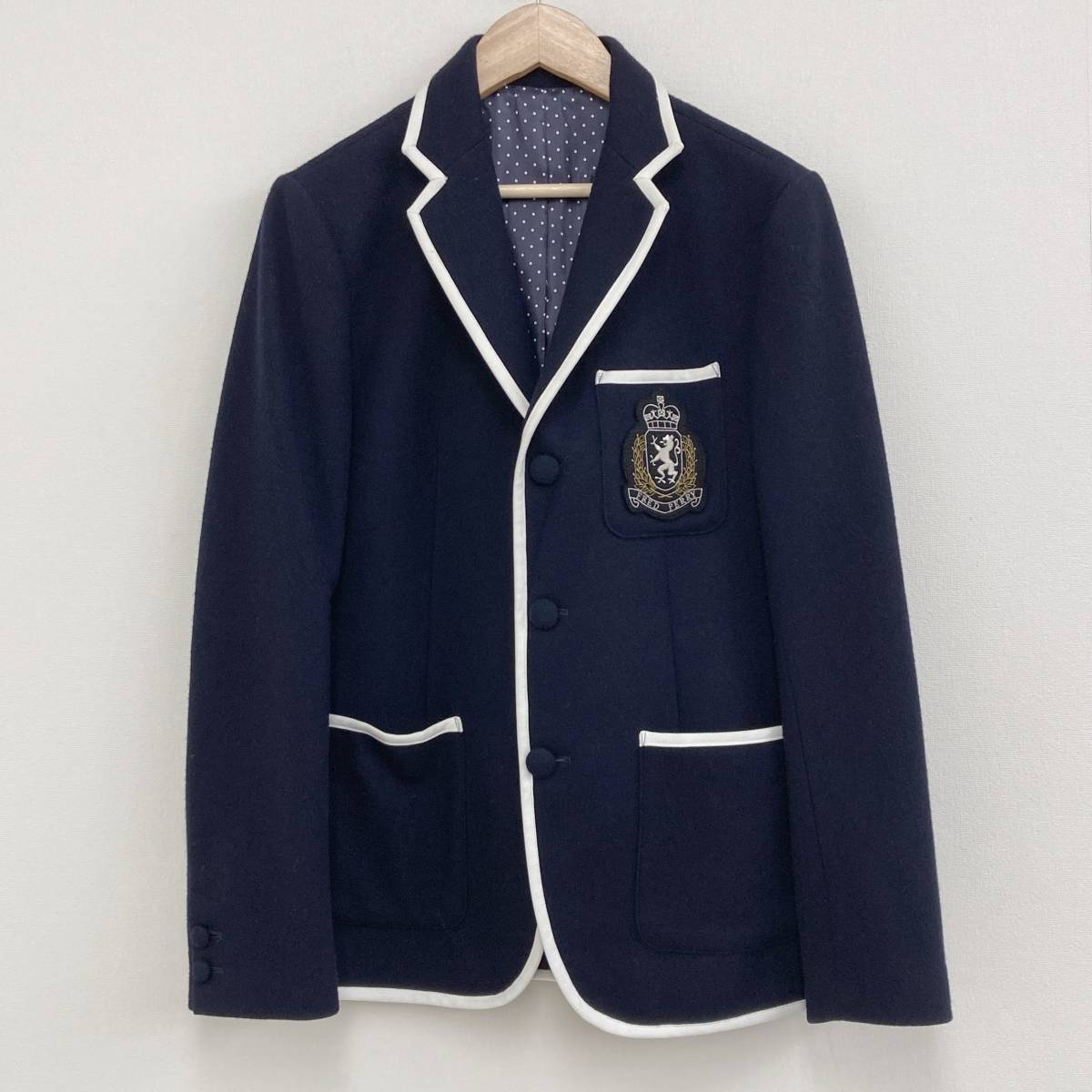 FRED PERRY スクールジャケット ネイビー 紺 メンズ Sサイズ フレッドペリー 紺ブレ ブレザー パイピング エンブレム 3120015_画像1