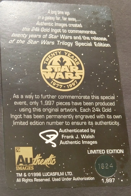 スターウォーズ【￥22万円↑】Star Wars Trilogy　24k Gold Collectables　トリロジー 24Kゴールドカード1977-1997 LIMITED　EDITTION