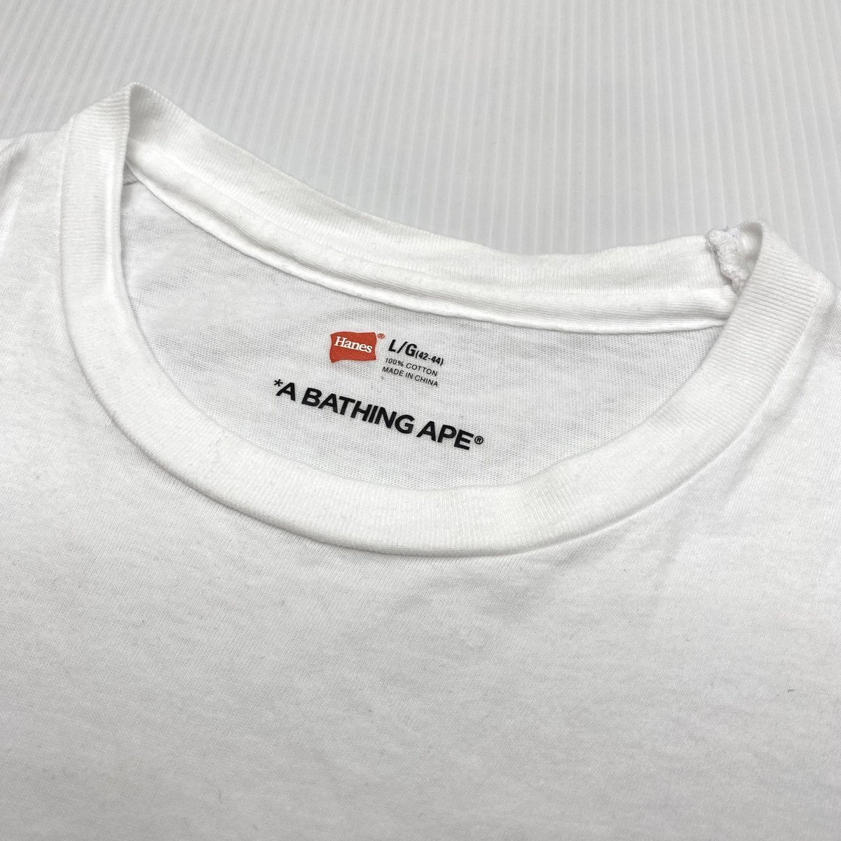 APE × Hanes 半袖Tシャツ L ホワイト 白 ワンポイント サル顔 エイプ ヘインズ コラボ _画像4