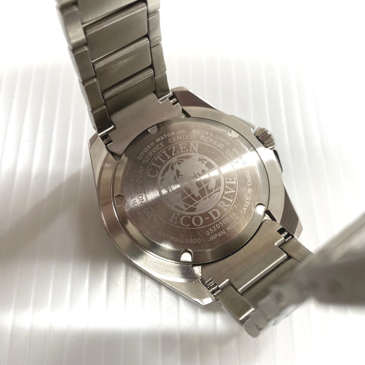 シチズン CITIZEN ソーラー ECO DRIVE E168 S111510 エコドライブ シルバー 青文字盤 アナログ 腕時計 3針 20気圧防水 DIVERS_画像5