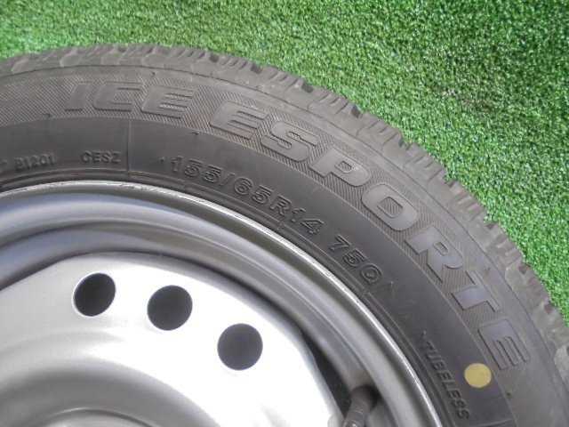 5EP607BC3 ) 送料無料 155/65R14 ICE ESPORTE スタッドレスタイヤ+ダイハツ純正 14インチスチールホイール4本セット 2019年製 L375 タント_画像3