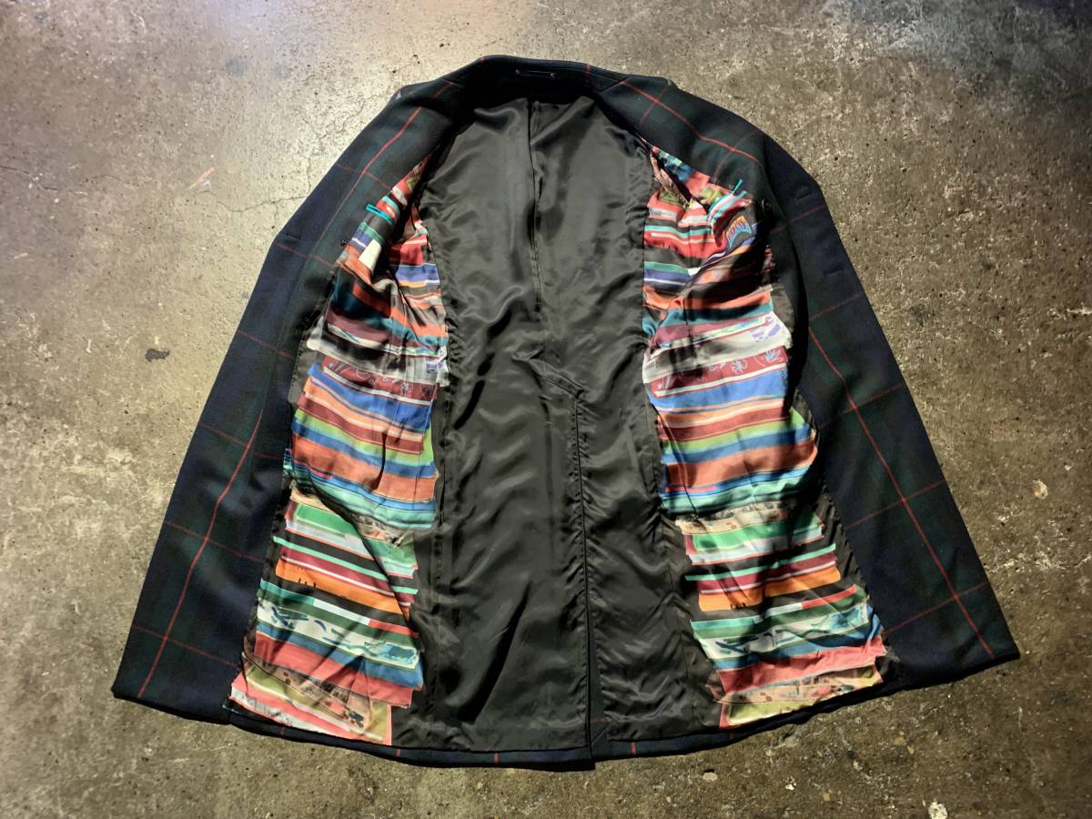 Paul Smith 18AW 袖レザー切替 チェスターコート ダブルブレスト ブラックウォッチ Dreamerプリント 283108 356SL ポールスミス_画像3