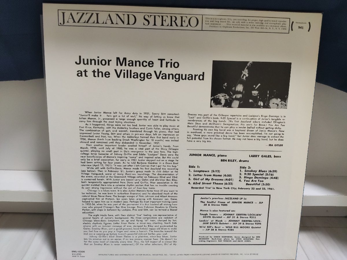 ■3点以上で送料無料!! JAZZ/ジャズ Jr Mance/ジュニア・マンス Trio At The Village Vanguard 30LP9NT_画像2