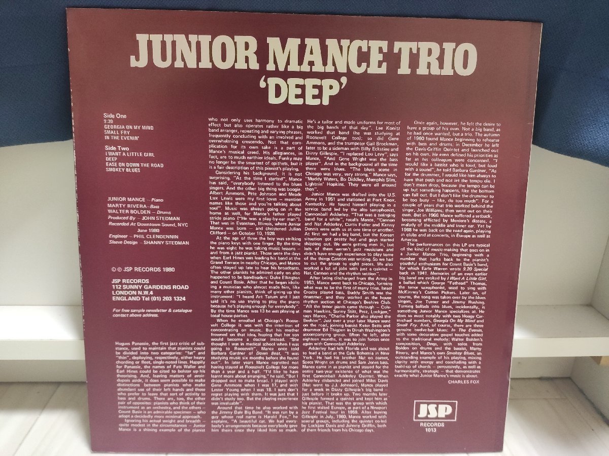 ■3点以上で送料無料!! JAZZ/ジャズ レア！Junior Mance trio DEEP/ジュニアマンス 24LP5NT_画像2