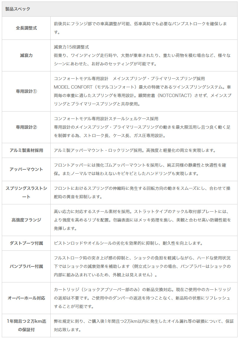 ストリートライド/車高調/MODEL COMFORT TYPE-SEDAN/減衰力15段/トヨタ マークX/GRX130 GRX133/2009年10月～2019年12月/SR-ST701MC_画像3