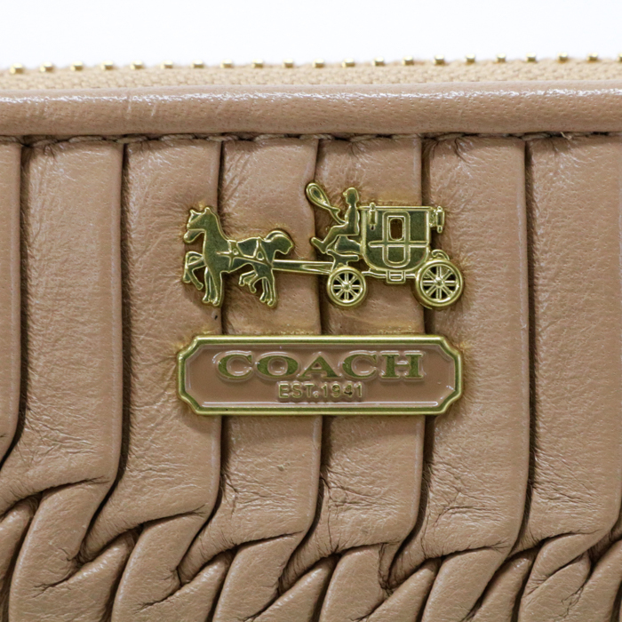 コーチ COACH マディソン ギャザード ジップアラウンド ウォレット ツイスト レザー 長財布 ベージュ 美品 中古 mau21019_画像7