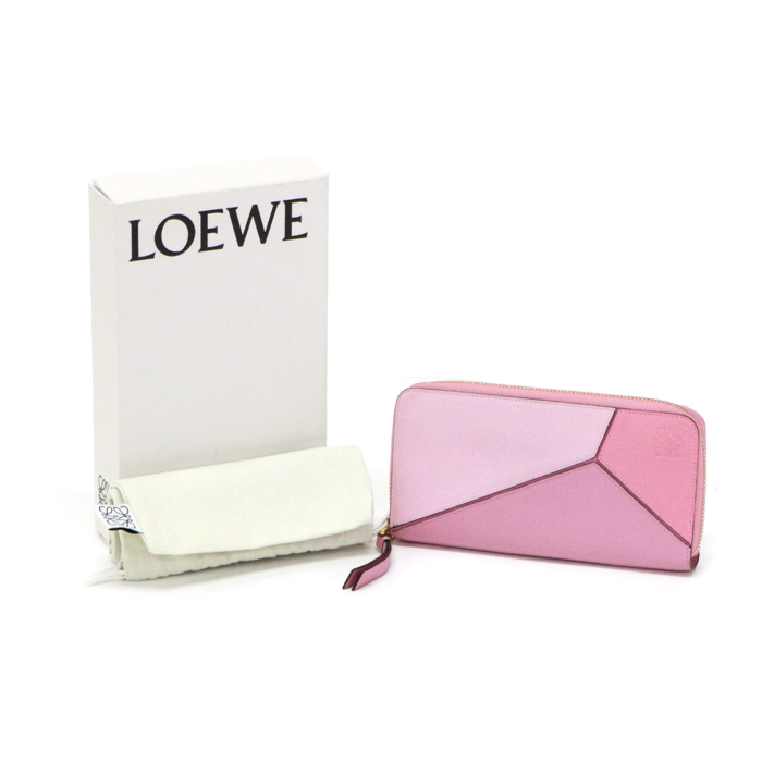 ロエベ LOEWE パズル ジップアラウンド ウォレット カーフスキン アナグラム パッチワーク C510T12X10 長財布 ピンク 中古 mav19010