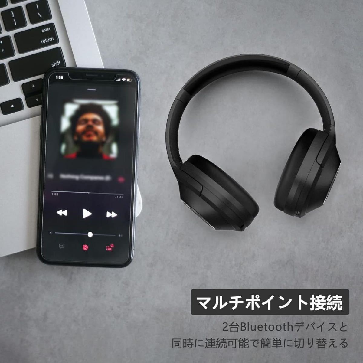 ヘッドホン ワイヤレス Bluetooth マイク付き ノイズキャンセリング 通話 マイク ANC_画像5