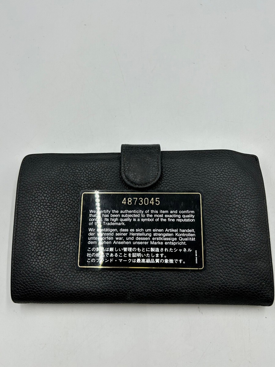 ◯CHANEL シャネル 2つ折り財布 CC ココマーク ロングウォレット キャビアスキン BLK ブラック がま口 4873045_画像7