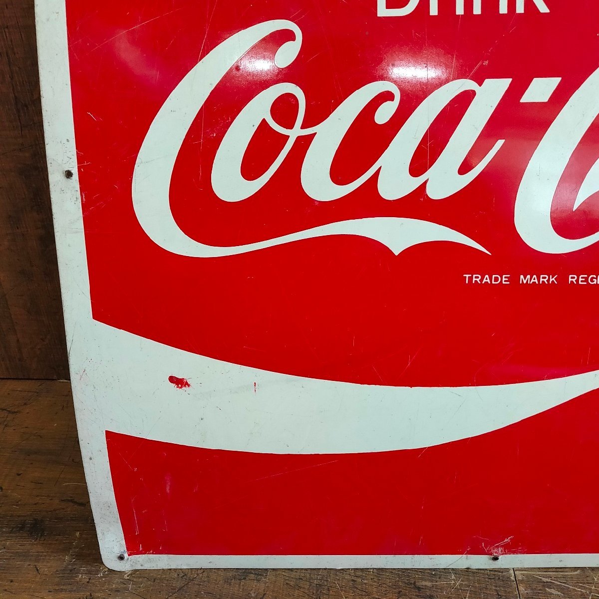 コカ・コーラ Drink Coca-Cola TRADEMARK REGD ホーロー看板 60cm×60cm 鉄板 昭和レトロ　1130014/SR4L_画像5