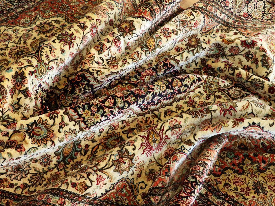 魁◆ハイグレード最高級品 特大判204×311㎝ ペルシャ絨毯 マラゲ絨毯 最上質総シルク 100万ノット アラベスク文図_画像1