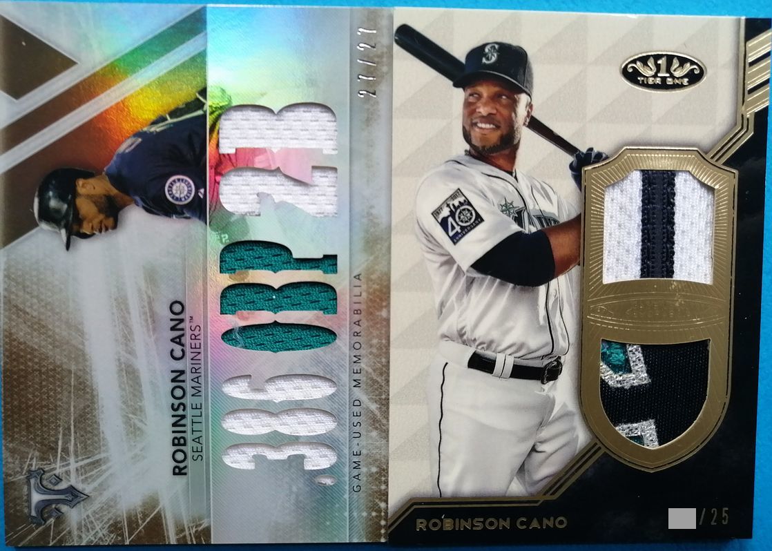 2枚セット Robinson Cano SEA 2015 Topps Triple Threads Jersey SEPIA 27/27 ラストナンバー + 2018 Topps Tier One 25枚限定 Dual Patch_画像1