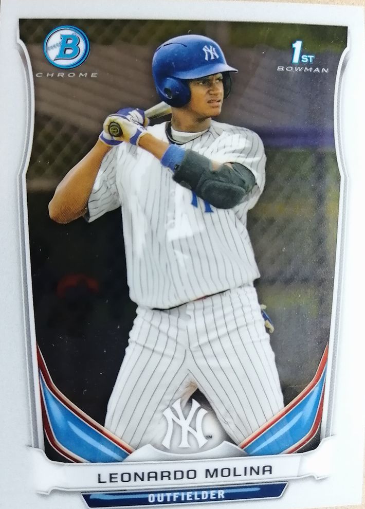 2枚セット Leonardo Molina NYY 2014 Bowman Chrome Prospects Rc 1st Auto 直筆サイン Autograph BCAP-LM + レギュラーカード 二枚セット_画像4