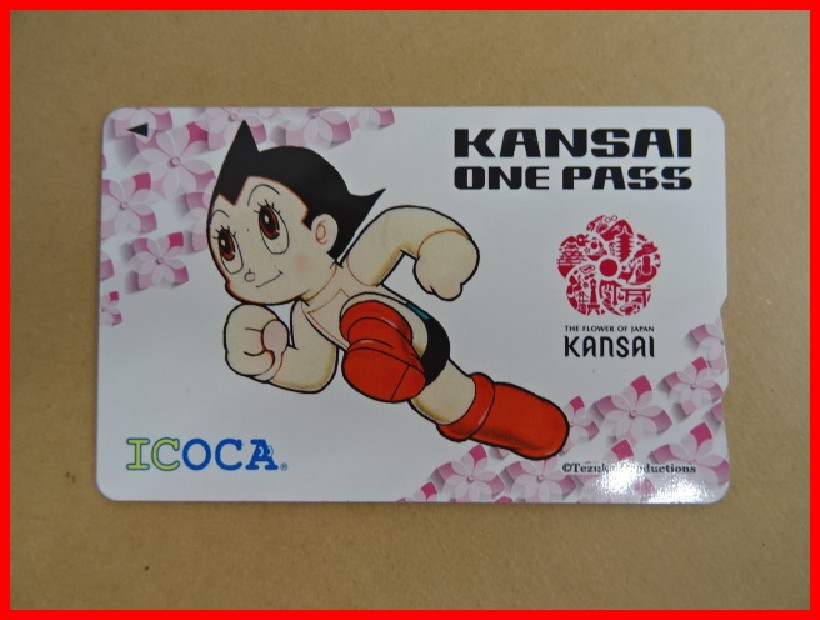  2312★A-1175★ICOCA イコカ 鉄腕アトム14.イエロー KANSAI ONE PASS 鉄道ICカード 通勤 通学 レジャー　中古_画像1