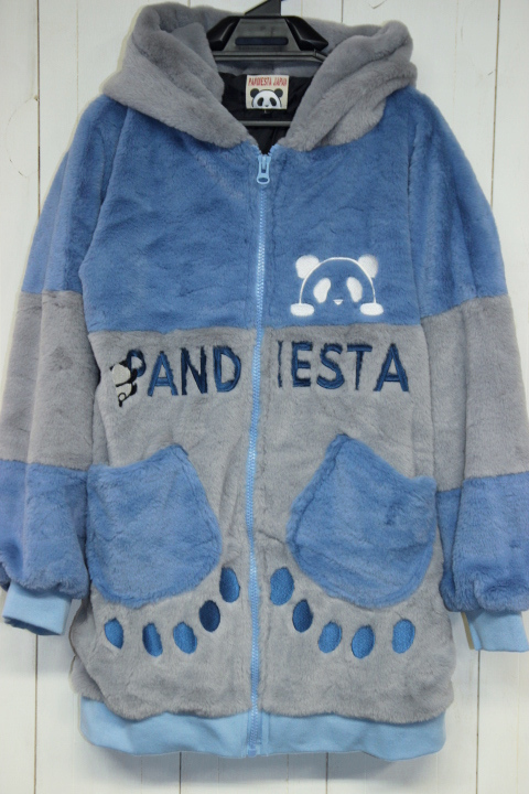 PANDIESTA JAPAN 熊猫 パンダ刺繍 フェイクファー 丈長め パーカ コートジャケット / L / サックスブルー / パンディエスタ / 大きいサイズ_画像2