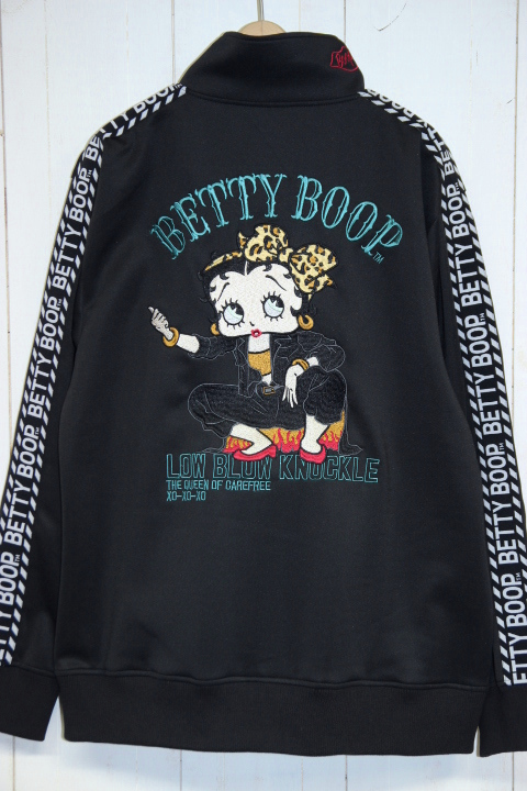 LOWBLOW KNUCKLE × BETTY BOOP レオパード柄 ベティ刺繍 ジャージー トラックトップ / ブラック / ローブローナックル / ベティブープ