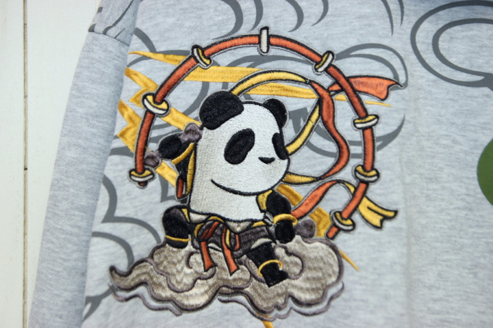 PANDIESTA JAPAN 熊猫 風神雷神 刺繍 パンダ ジップアップ スウェットパーカー / グレー 大きいサイズ 和柄 パンディエスタ_画像5