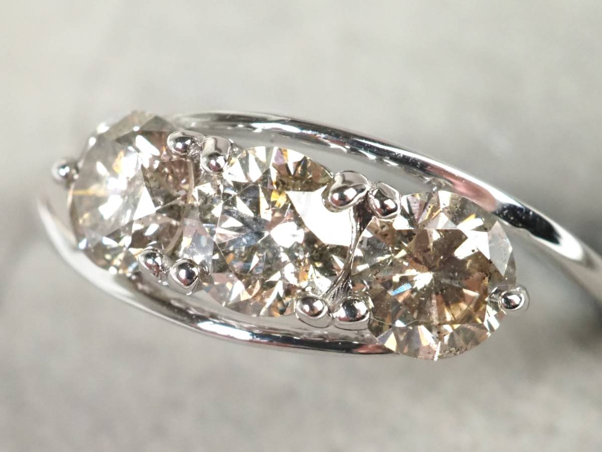 【2680E】K18ホワイトゴールド 天然ダイヤモンド 3P/1.00ct/1.5g リング 指輪 ♯11.5_画像2