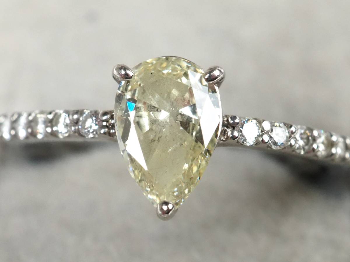 【2774M】鑑定書 Pt900プラチナ 天然ダイヤモンド VERY LIGHT YELLOW/SI-2/0.627ct/0.105ct/3.1g リング 指輪 ♯12_画像1