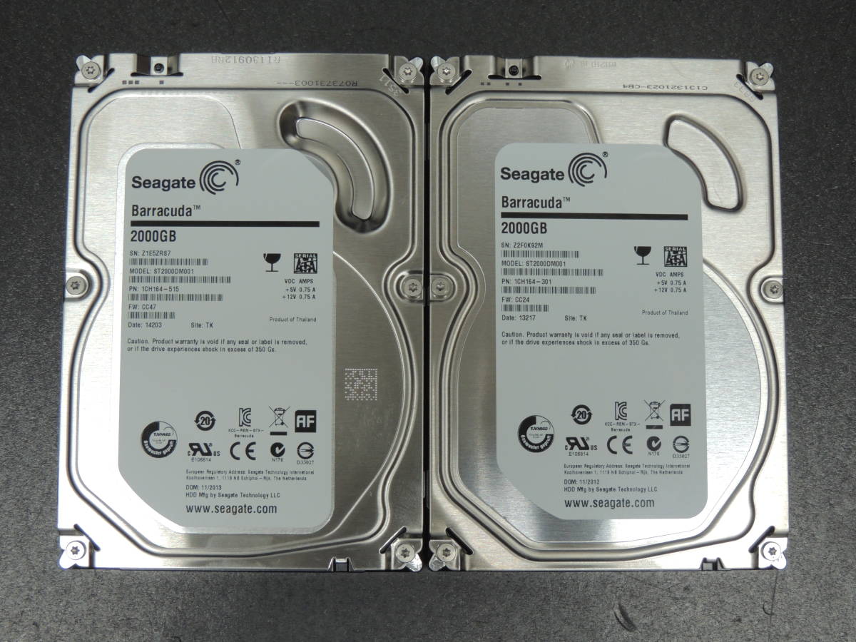 【2台まとめ売り/検品済み】Seagate 2TB HDD ST2000DM001 【使用時間717h・738h】 管理:ナ-14_画像1