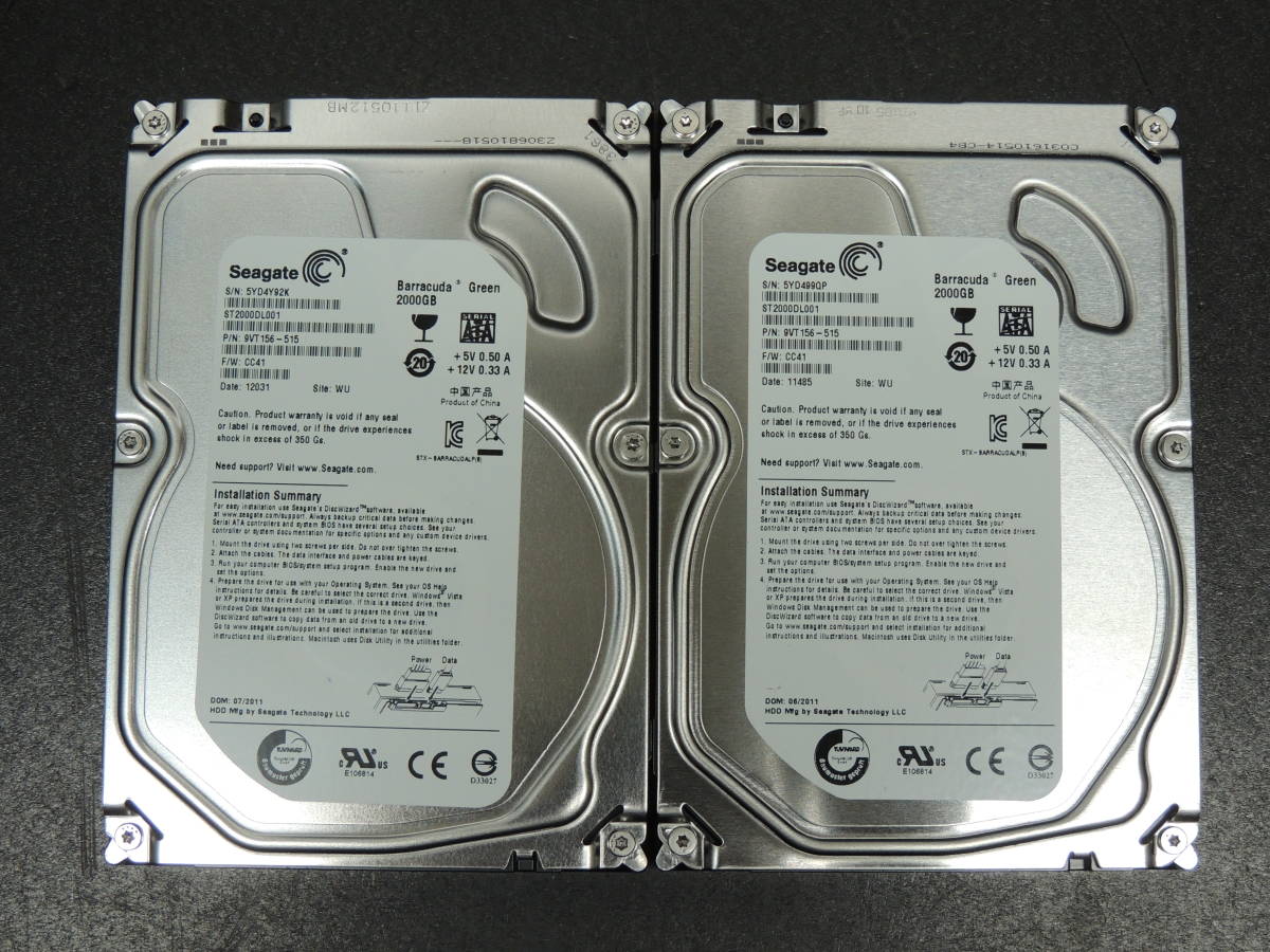 【2台まとめ売り/検品済み】Seagate 2TB HDD ST2000DL001 【使用時間524h・616h】 管理:ナ-69_画像1