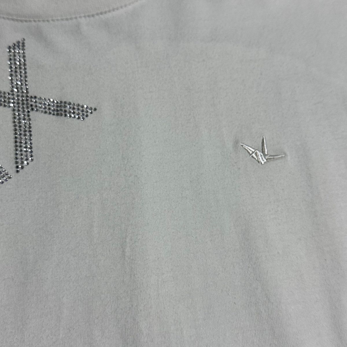 ウノピュウ ラインストーン 刺繍ロゴ プリント 半袖カットソー XLサイズ 白