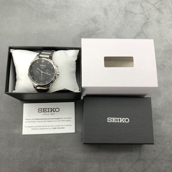 【新品即納】セイコー クロノグラフ SEIKO SSC439 ソーラー 43mm デイト メンズ腕時計 男性用 ブラック シルバー 海外モデル プレゼント_画像9