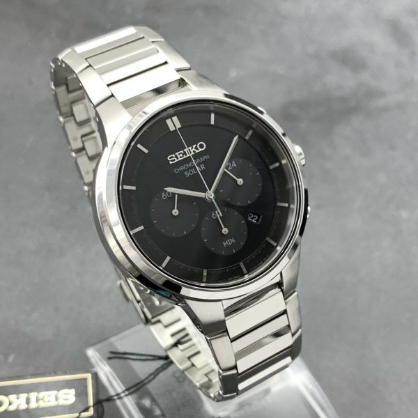 【新品即納】セイコー クロノグラフ SEIKO SSC439 ソーラー 43mm デイト メンズ腕時計 男性用 ブラック シルバー 海外モデル プレゼント_画像3