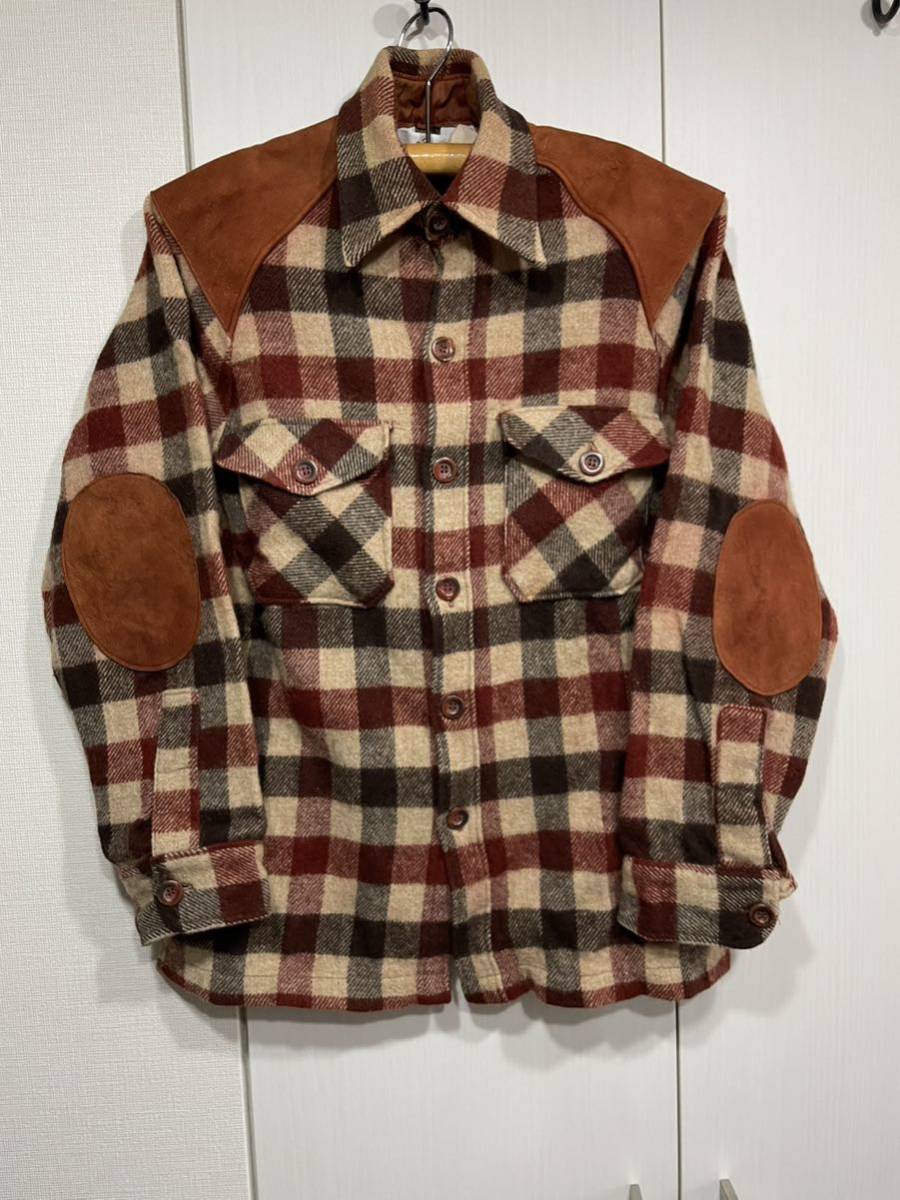 WOOLRICH ウールリッチ 1960年代 ～ 1970年代 60S 70S ビンテージ ウールシャツ シャツ レザー チェック エルボーパッチ ショルダーパッチ_画像1