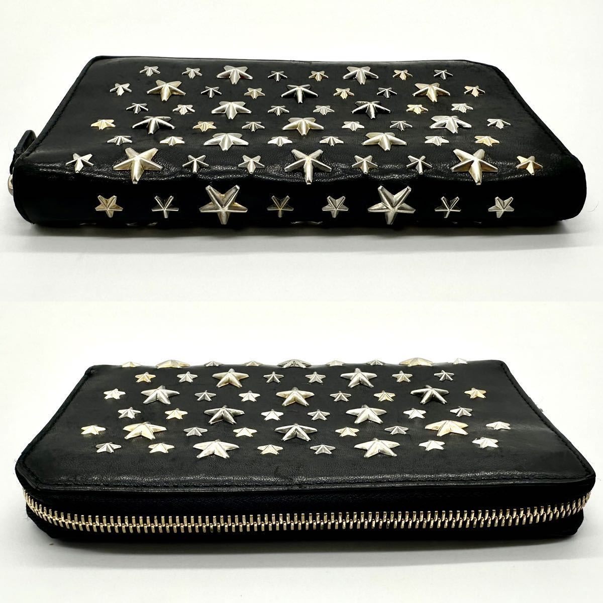 【極美品】ジミーチュウ JIMMY CHOO カーナビー 財布 ジッピーウォレット wallet ラウンドファスナー スター スタッズ ブラック レザー_画像3