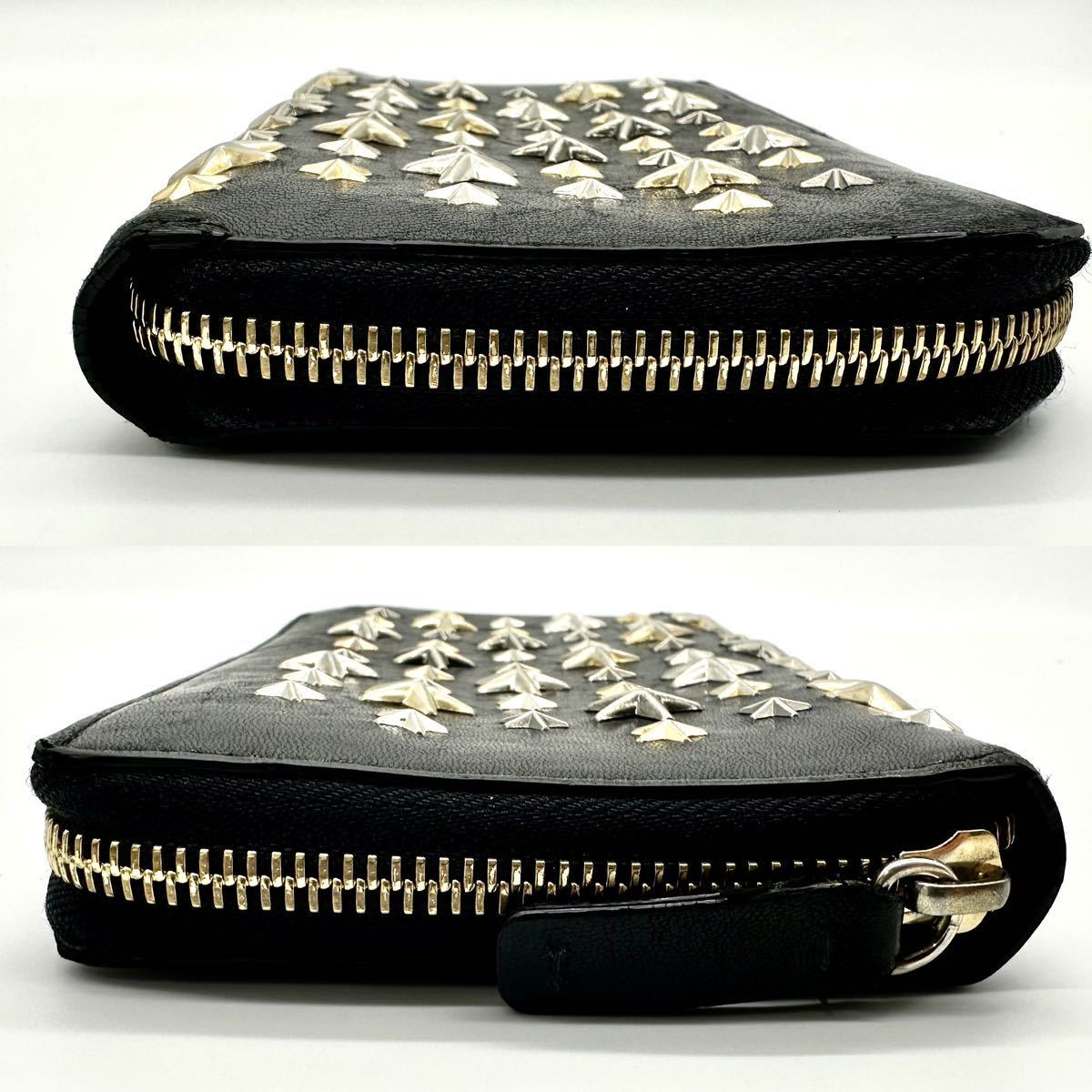 【極美品】ジミーチュウ JIMMY CHOO カーナビー 財布 ジッピーウォレット wallet ラウンドファスナー スター スタッズ ブラック レザー_画像4