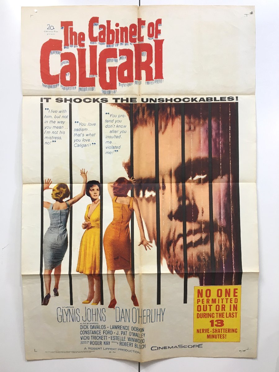 映画ポスター『The Cabinet of Caligari 1SH』　約685x1040mm　USA版　ワンシート　1962　ロジャー・ケイ　怪人カリガリ博士　古い_画像1