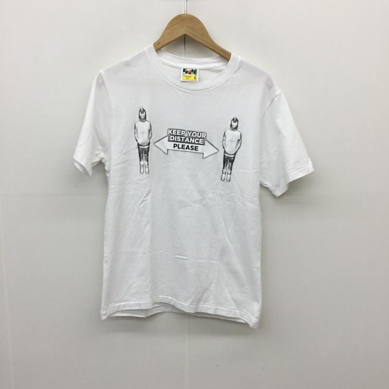 A BATHING APE S アベイシングエイプ Tシャツ 半袖 シャーク　ソーシャルディスタンス T Shirt 白 / ホワイト / 10094157_画像1