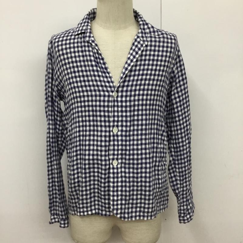 quadro 2 クオドロ シャツ、ブラウス 長袖 リネン スキッパー Shirt Blouse 白 / ホワイト / X 青 / ブルー / 10093975_画像1