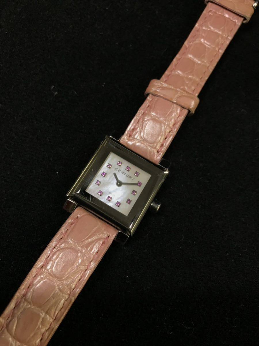 D5★良品 センチュリー QZ ピンクシェル文字盤 12P宝石 レディース腕時計 革ベルト※発送は12/28までとなります。_画像5