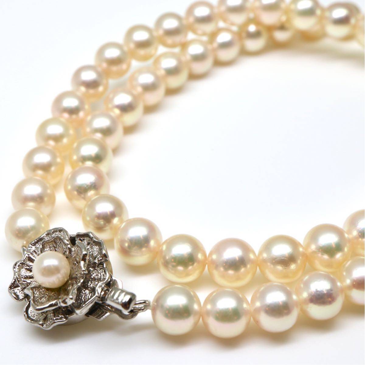 鑑別付き!!●アコヤ本真珠ネックレス●d 28.9g 43.5cm 6.5-7.0mm珠 パール pearl necklaces silver ジュエリー EB1/EC1_画像1